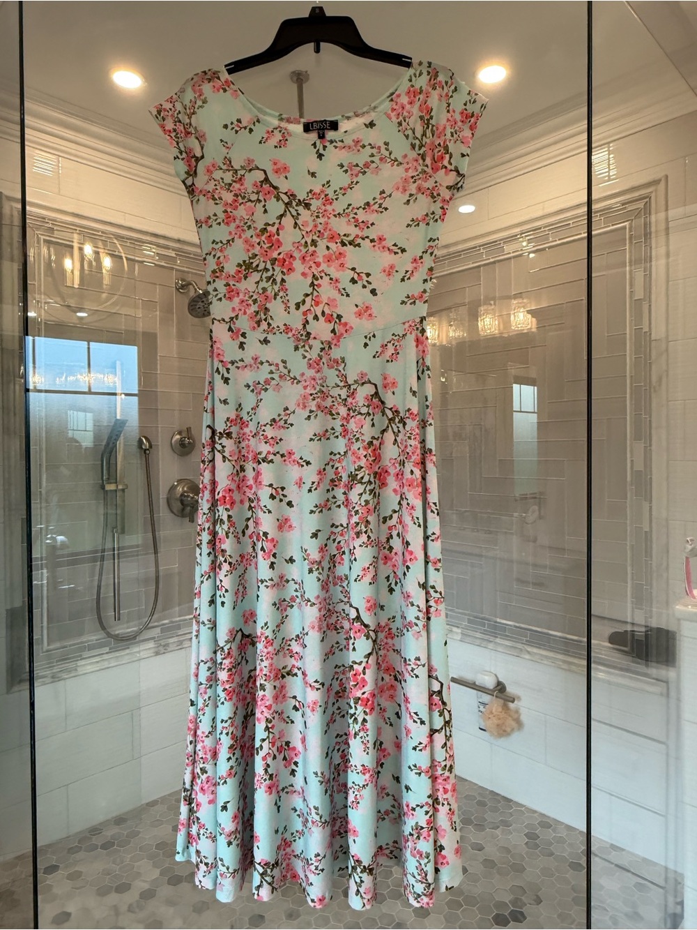 Floral Mint Green Maxi Dress with Cap Sleeves -Lbisse